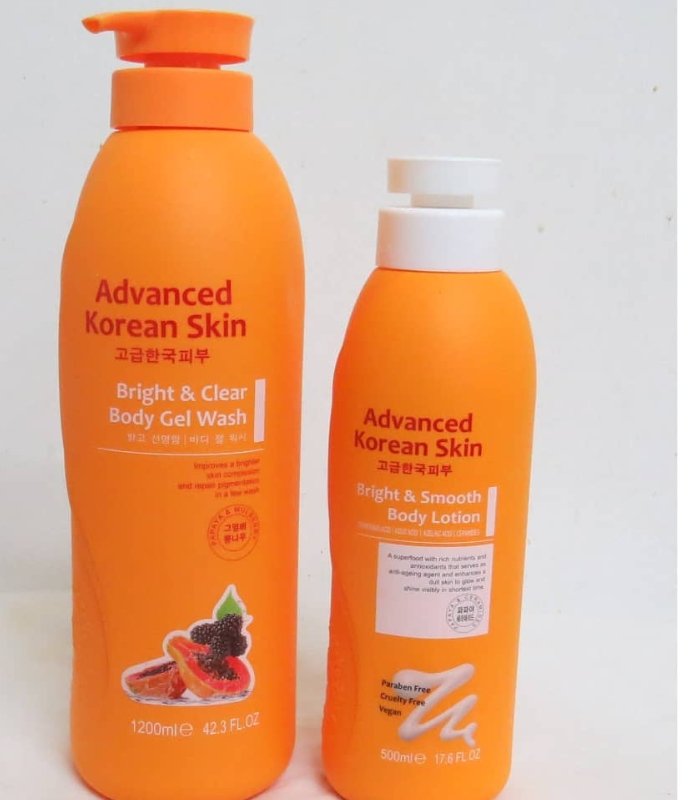 Advance Korean Bright and Clear Gel Wash & Body Lotion Set for bright, soft, and smooth skin
